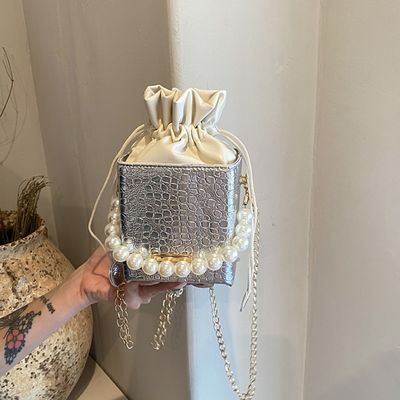 Καλοκαιρινή μόδα Καραμέλες Χρώμα κουβά τσάντα με μαργαριταρένια αλυσίδα