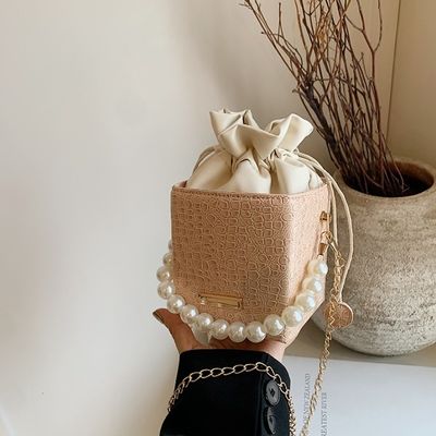 Καλοκαιρινή μόδα Καραμέλες Χρώμα κουβά τσάντα με μαργαριταρένια αλυσίδα