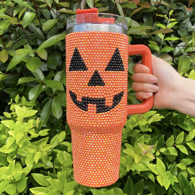 Σχεδίαση Halloween 40oz Rhinestone Tumbler με μοτίβο κολοκύθα και ανοξείδωτο χάλυβα