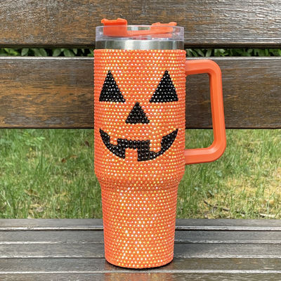 Σχεδίαση Halloween 40oz Rhinestone Tumbler με μοτίβο κολοκύθα και ανοξείδωτο χάλυβα