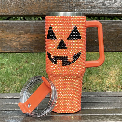 Σχεδίαση Halloween 40oz Rhinestone Tumbler με μοτίβο κολοκύθα και ανοξείδωτο χάλυβα