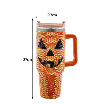 Σχεδίαση Halloween 40oz Rhinestone Tumbler με μοτίβο κολοκύθα και ανοξείδωτο χάλυβα